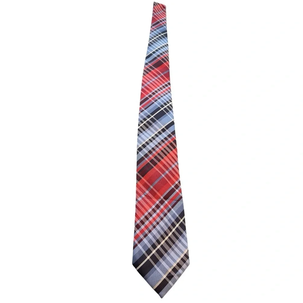❤️💙Pierre Cardin Red, Navy and Light Blue Checkered Tie. Classic Style!